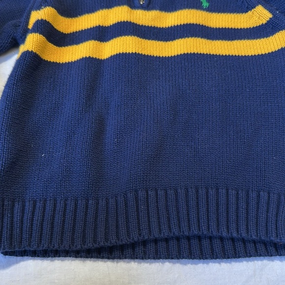 Polo Ralph Lauren Boys 5 Blue Navy Yellow Knit Sweater Logo Zip Pullover Stripe - Picture 5 of 6